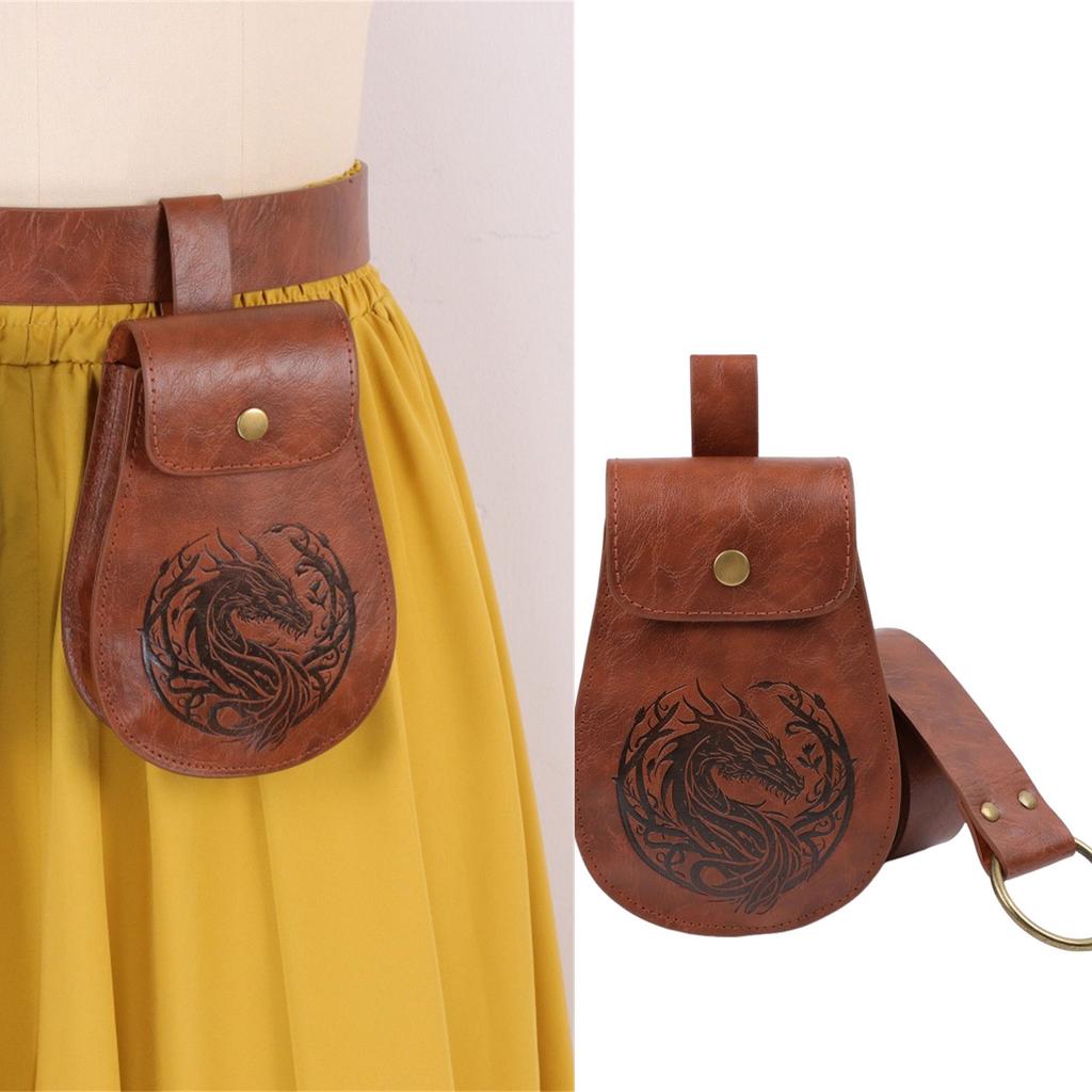 Practical PU Leather Retro Waist Pack 2 Pack Detachable Belt Wallet For Men Women Historical Reenactment