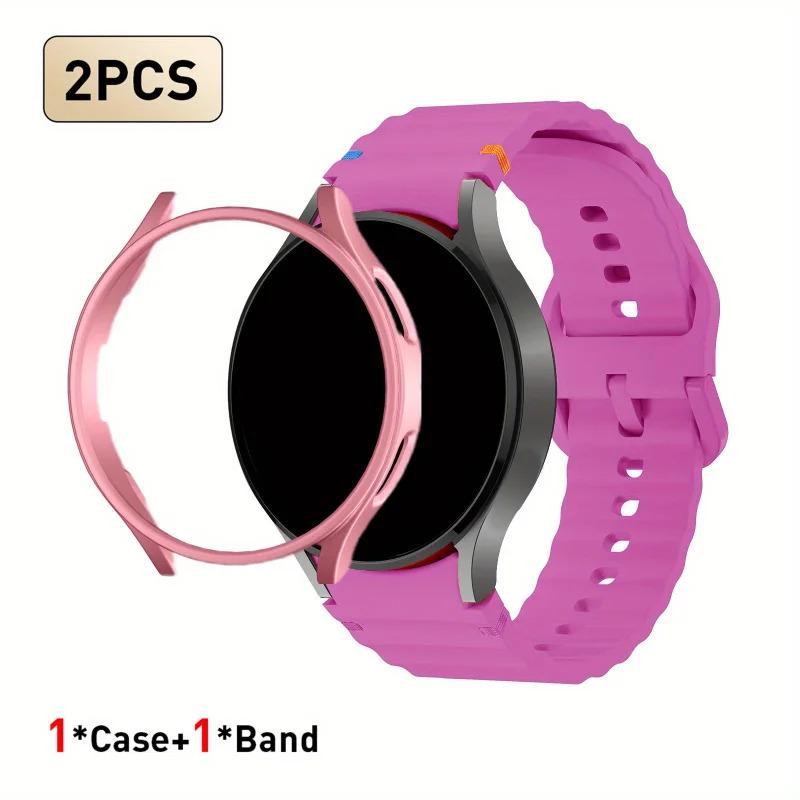 2pcs Strap & PC Case for Watch7/6/5/5Pro/4/FE Original Wave Stitch Color Buckle Semi-Covered Sweat-Proof for Sports