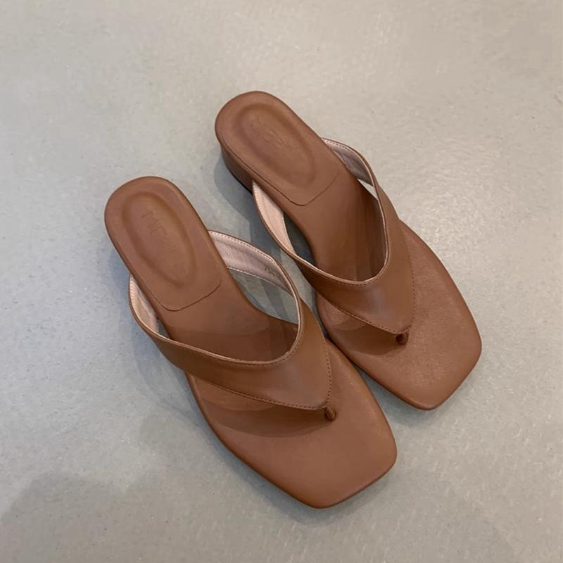 Fashion SUOJIALUN 2025 Summer New Brand Women Slipper Fashion Square Low Heel Ladies Casual Sandal Shoes Outdoor Dress Slip On Flip Flop