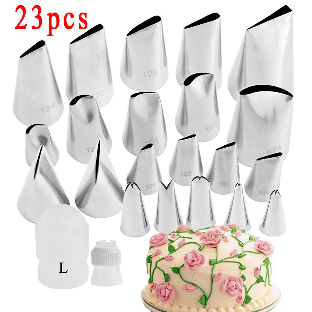 23-teiliges Rosenblatt-Küchenzubehör, Zuckerguss-Rohrleitungscreme-Gebäckspitzen, 21 Edelstahl-Tüllenset, DIY-Kuchendekorationsspitzen-Set