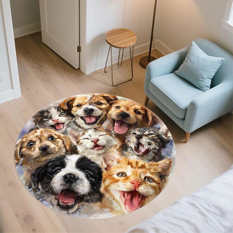 Cute Animals pattern round rug,Carpet Rug for Living Room Bedroom Playroom ,Non-slip Floor Mat,Holiday Gifts and Birthday Gifts.