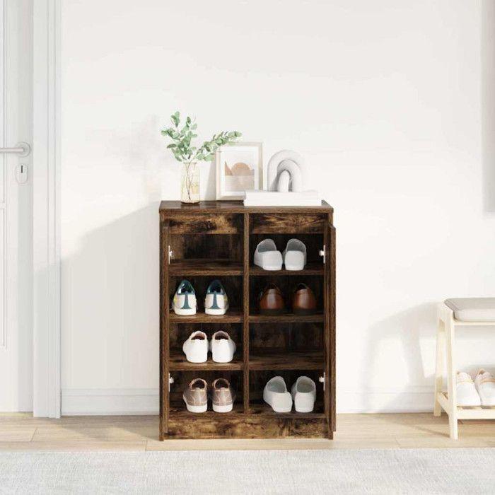 Armoire à chaussures chêne fumé 57x34x76 cm bois d ingénierie