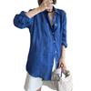 Women's French White Cotton Linen Long-Sleeve Shirt - Summer Loose Fit, Old Money Style.