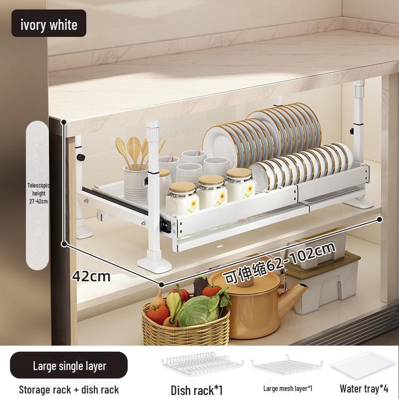 Under-Sink Kitchen Cabinet Storage Rack with Drawer and Tiered Basket
