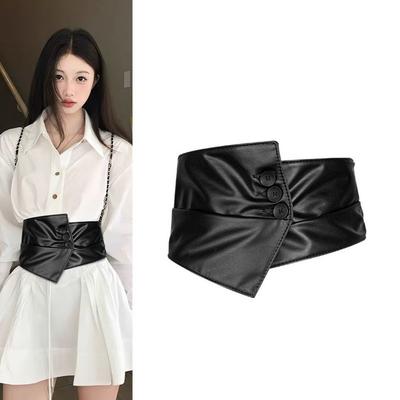 Cloth PU Leather Corset Button Western Cowboy Belt Elegant Wide Belt  Bridal