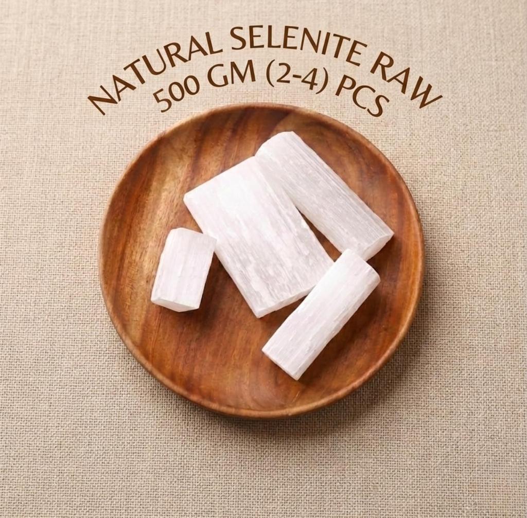 Shubhanjali Kristall Selenit Rohstein 500g | Natürlicher Heilkristall für Reiki, Meditation, Energie reinigen, Chakra-Ausgleich, Kristallaufladung