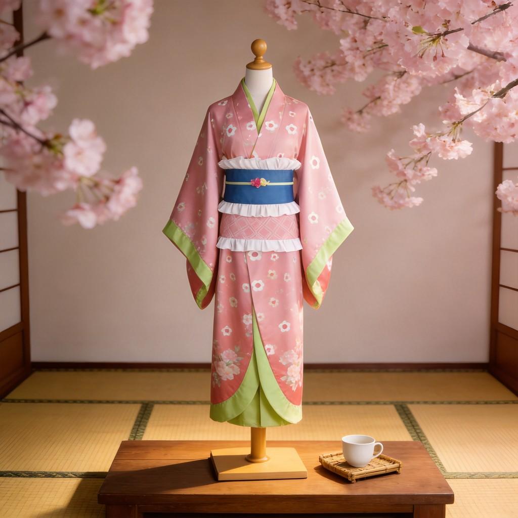 Set Costume Cosplay Nezuko di Demon Slayer con Tessuto Morbido Per Fan di Anime