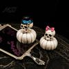 Versatile Festival Scene Decorations Gothic Skull Pumpkin Statue, Halloween Bride Groom Figurine, Pink Bow On Ornament for Desktop Mantel Decor Unique