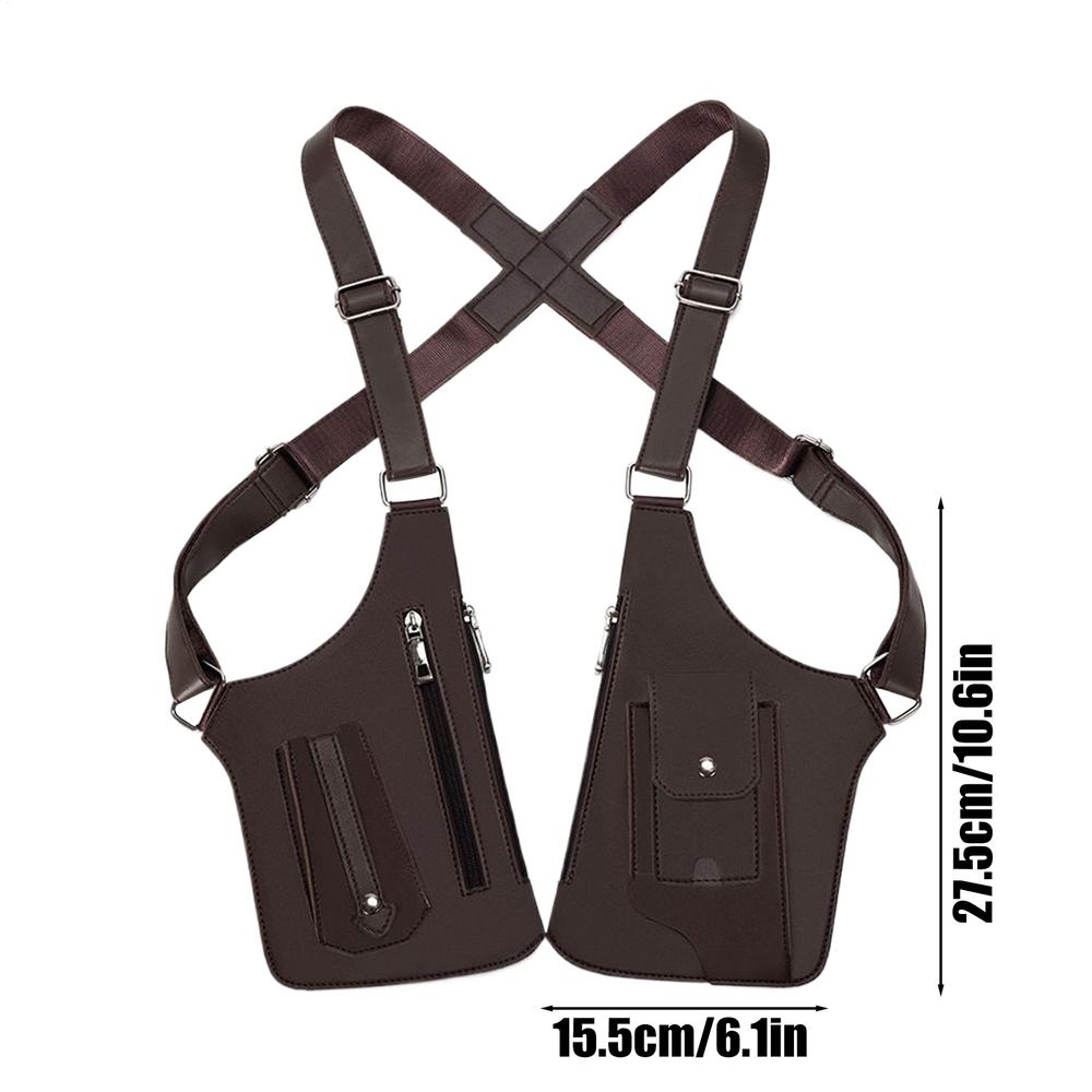 Double Shoulder Strap Multi-Pocket Outdoor Anti-Theft Tactical Fishing Bag Waterproof PU Multi-Purpose Vest Style Crossbody Bag