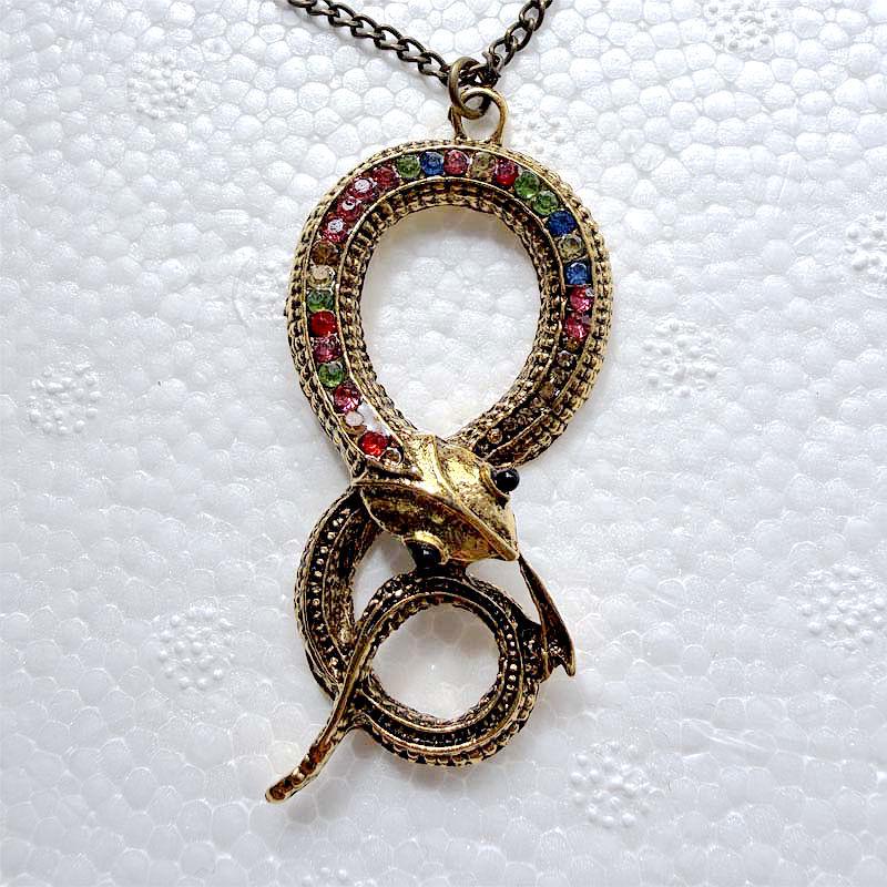 Halloween Retro Snake Pendant Necklace with Rhinestones - Women s Long Alloy Accessory