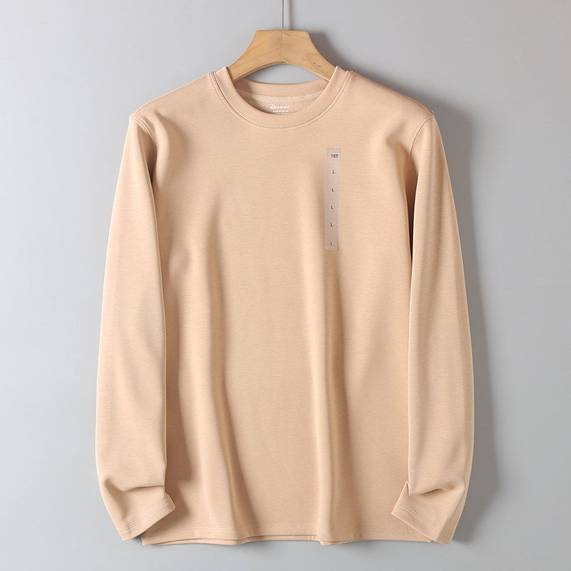 Trade Original Order Tail Goods Composite Long sleeve Pullover Fleece-lined Autumn and Winter Men's Solid Warm Loose round Neck T-shirt Fashion