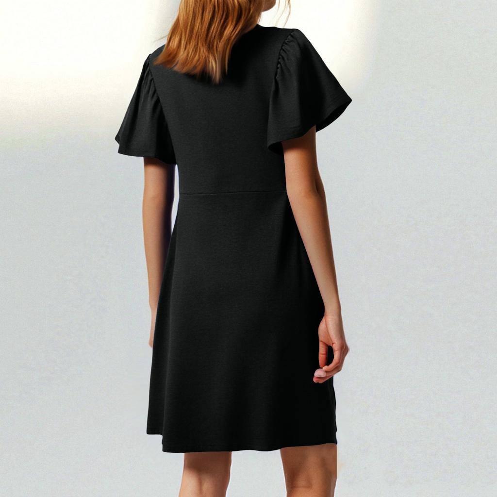 Women's Fashion Casual Twisted V-Neck Short Sleeve Solid Color Dresses