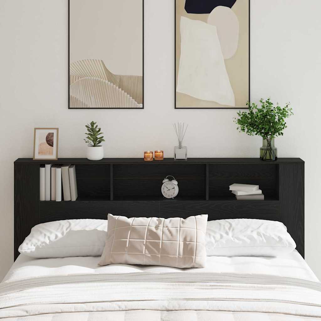 Headboard Cabinet Black Oak Effect 200 x 18.5 x 102.5 cm