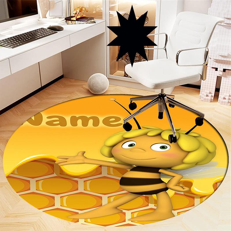 Custom Name Maya the bee Printed Round Rug Carpet Chair Rug Area Rug Entryway Doormats,for Office Chair Living Room Bedroom Kitchen Room.