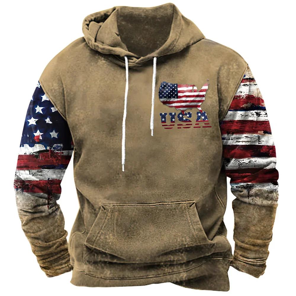 Módní mikiny s potiskem vlajky USA pro muže Hip Hop Trend Harajuku Vintage oblečení Jaro a podzim Novinka v mikinách Oversized topy