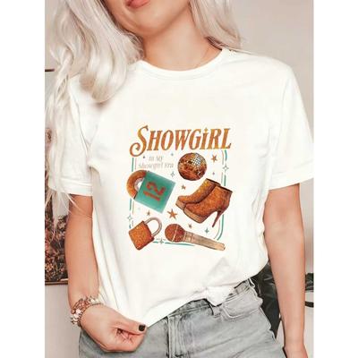 Showgirl Oversized T Shirt Black Showgirl Era With Disco Ball Boots Microphone And Lock Print For Casual Party Wear