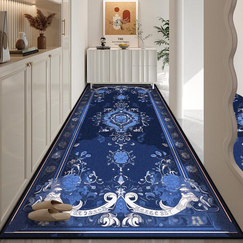 New Classical Flower Design Soft Decor Home Entryway Long Carpet Light Luxury Big Size Hallway Rug Washable Stair Antiskid Mat
