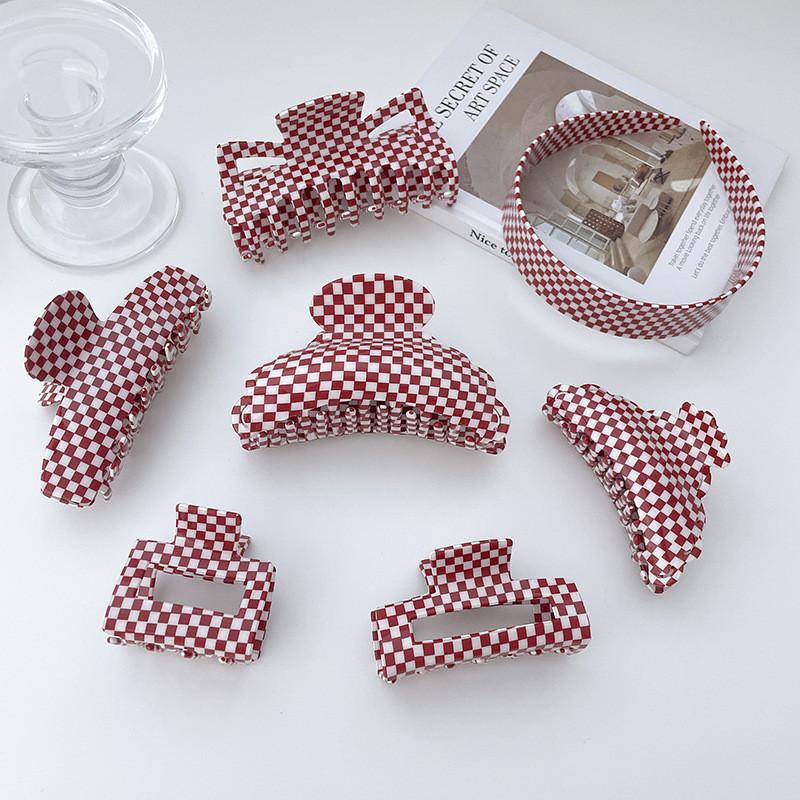 Vintage Plaid Series Red And White Hair Clamps For Women Handmade Pvc Fashion Accessories