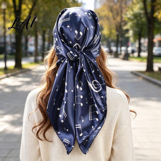 Large Decorative Neck Scarf Women Satin Square Scarf 35"x35" Musical Note Printed Gift for Music Lovers Silky Neckerchief Shawl Wrap Multifunctional