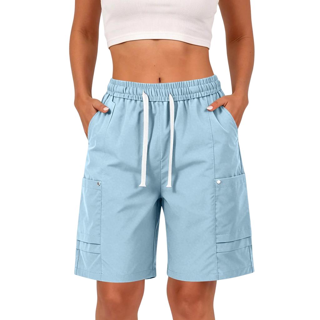 Unisex Summer Outdoor Casual Shorts Loose Fit Sportswear Five Inch Length Elastic Waistband with Drawstring and Multiple Pockets