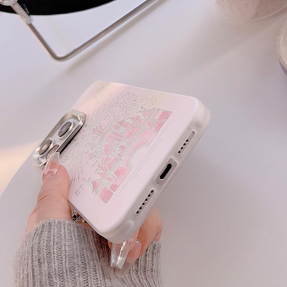 Pink Glitter Castle With Lanyard For iPhone 17 Air 16 15 14 13 12 Pro Max Plus Princess Fairytale Phone Case Cover