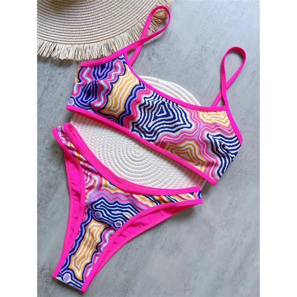 Bikini Brasiliano Sexy Stampato a Taglio Alto Gamba Femminile Costume da Bagno Donna Costume da Bagno Due Pezzi Set Bikini Costumista Costume da Bagno Swim