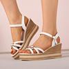 Wedge Sandals Women's Fashion Round Toe Metal Buckle Cross Slim Strap Platform Non-Slip High Heel Plus Size Shoes