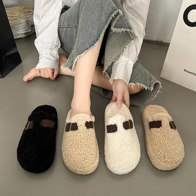 Fashion 2024 Women Fashion Platform Fur Slippers Winter Non Slip Warm Plush Fluffy Slides Solid Closed Toe Indoor Zapatos De Mujer