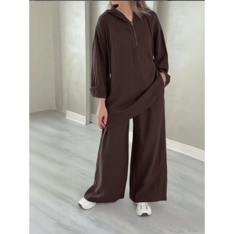 Plus Size Casual Suit Women's Autumn Sweatshirt Wide Leg Pants Suit