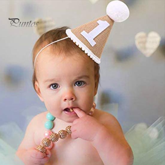 Birthday Hat with Pompom Ball Elasticated Braided No Deformation Wide Applications Decorate Lightweight Newborn Baby Birthday Party Hat for Kids