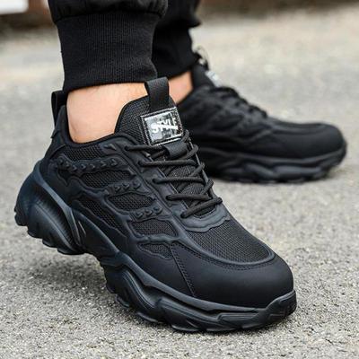 Zapatos de Trabajo Negros de Moda Malla Transpirable Puntera de Acero Zapatos de Seguridad para Hombres Zapatillas de Trabajo de Seguridad Ligeras Zapatos Antideslizantes de Protección Laboral