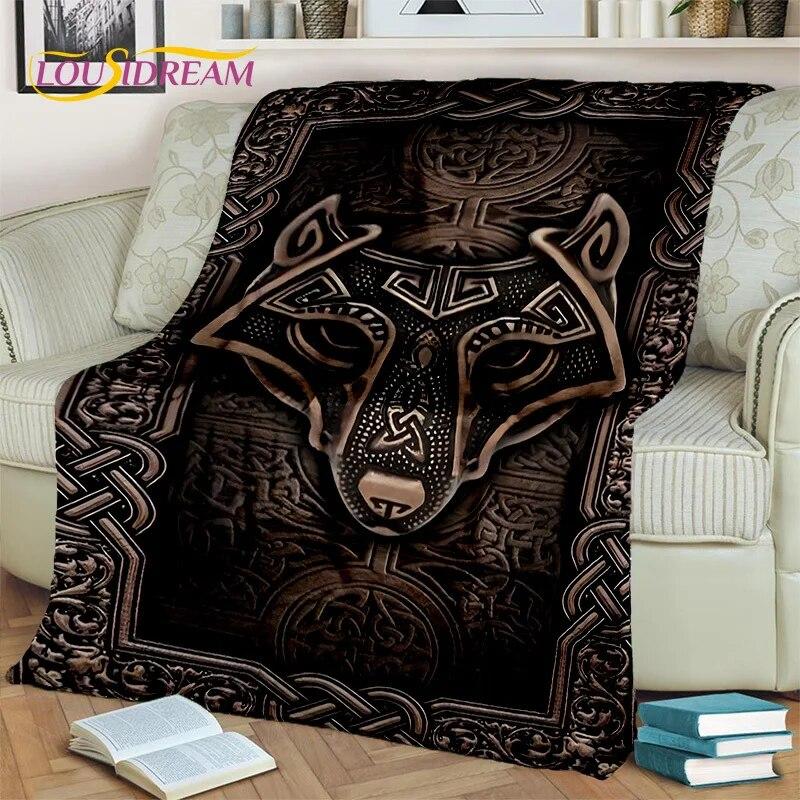 Viking nordisk mytologi Fenrir Kråkfilt,Flannel Sängfilt för Hem Sovrum Säng Soffa Picknick Kontor Vandring Fritid Tupplur Present