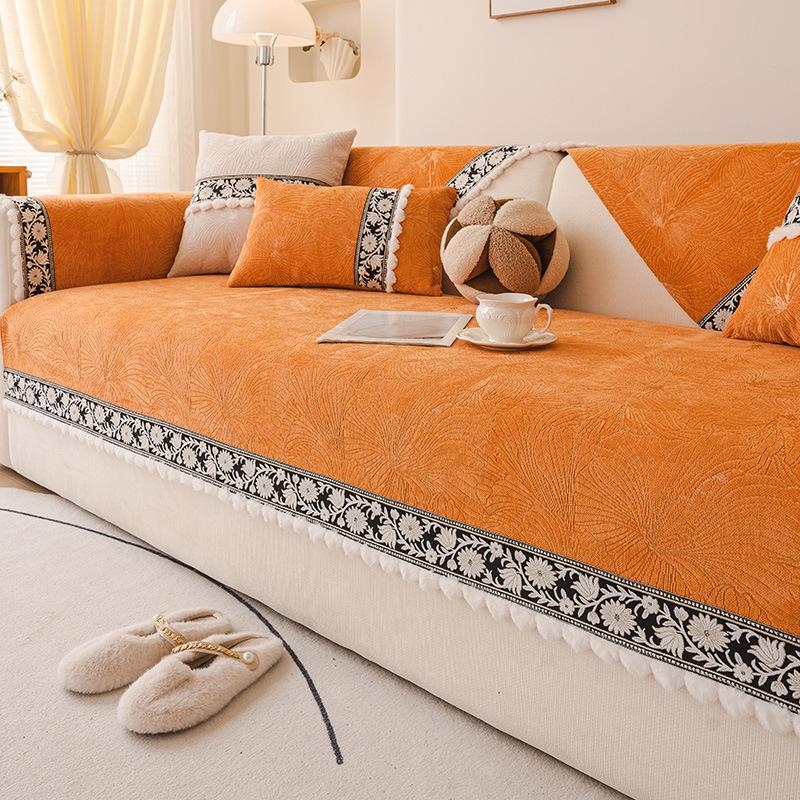 French Chenille Sofa Cushion, Universal Non-Slip In All Seasons, Living Room Seat Cushion, Solid Color, High-End Sofa Cover, Cloth Towel