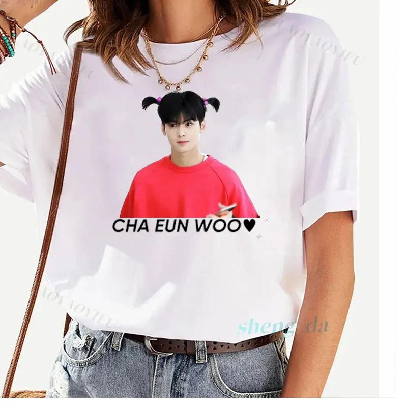 Korea Singer Top Kpop Tshirts Vintage Womens Tshirt Gift Idea Women Clothing Funny Graphic Tops Cha Eun Woo Y2k Clothes