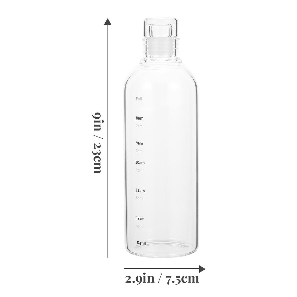 Clear Glass Water Bottle Large Capacity Leakproof Portable Cup with Time Scale for Travel Office Home Fitness Sports Gym
