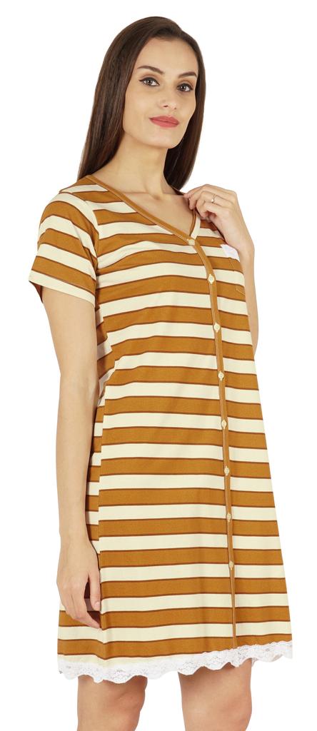 Inkmeso Printed V-Neck Nightgown Sleepwear For Womens Nightshirt Soft Button