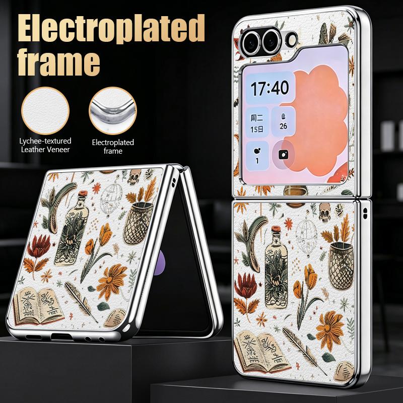 Punk Dark Aesthetic Skull Case For Samsung Z Flip 8 7 6 5 Luxury Plating Leather Skin Folding Phone Cover For Galaxy Z Flip8 Flip7 Flip6