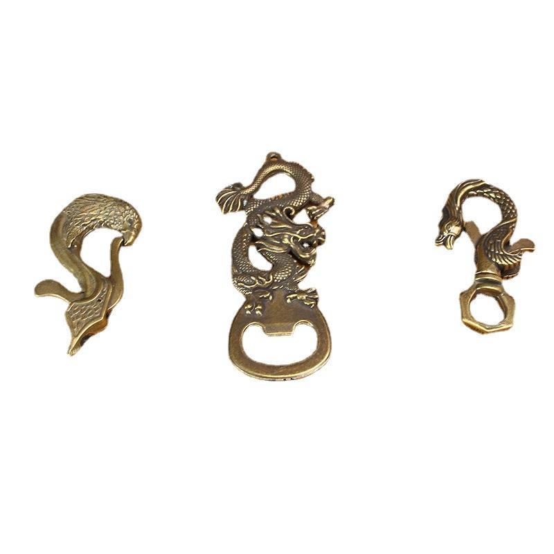 Brass Dragon Line Bottle Opener Small Copper Creative Wine Bottle Phoenix Buckle Eagle Button Pure Copper Keychain Accessories Accessories