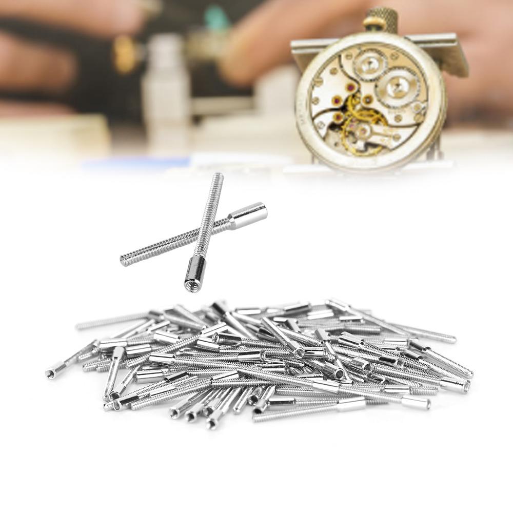 100pcs Full Set 0.9mm Diameter Winding Stems Silver Color Steel Material Watch Movement Accessory Replacement Part Watch Repair