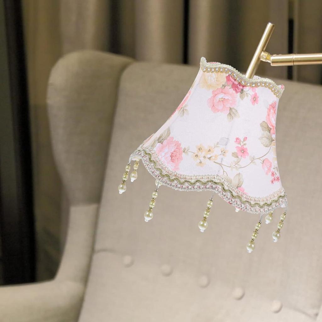 DOITOOL European Fringe Lamp Shade Cover Fabric Table Lampshade with Beads Decorative Light Shade for Bedroom and Living Compatible