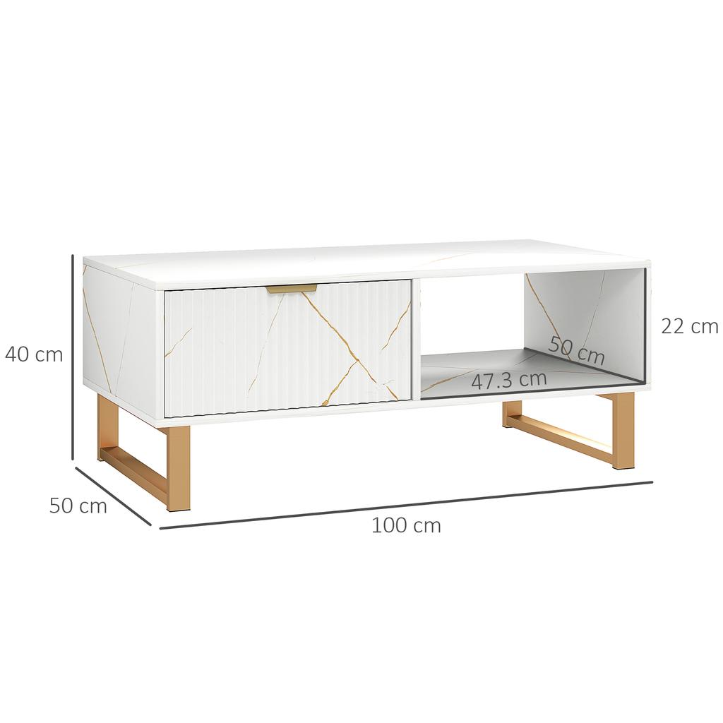 Elegant Marble Effect Storage Coffee Table - White