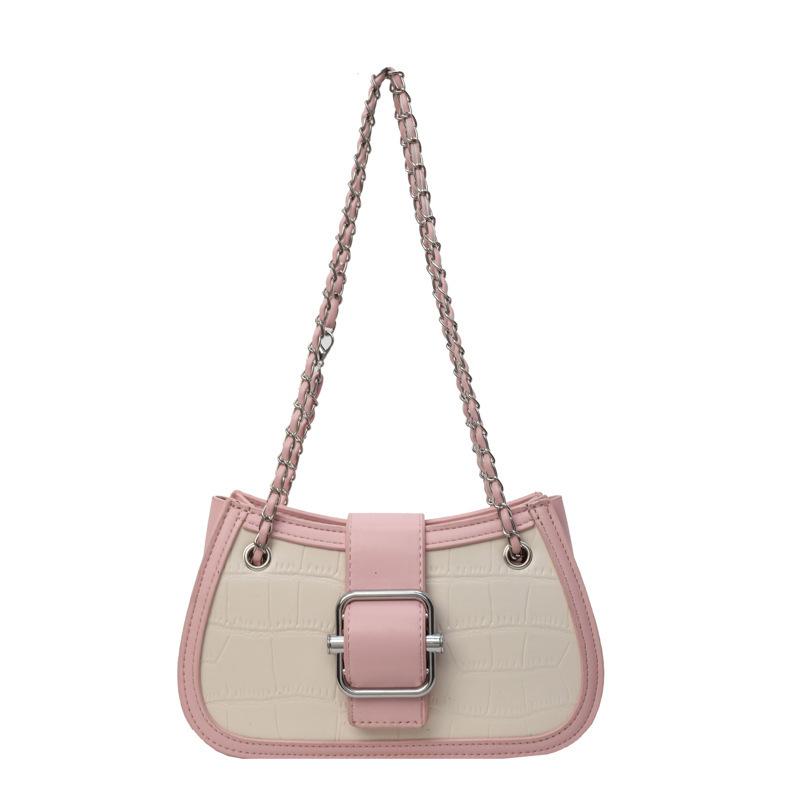 Fashion Chain Underarm Bag Women's Handbags  New Retro Contrast Color Spliced Single Shoulder Bags Crossbody Small Bag