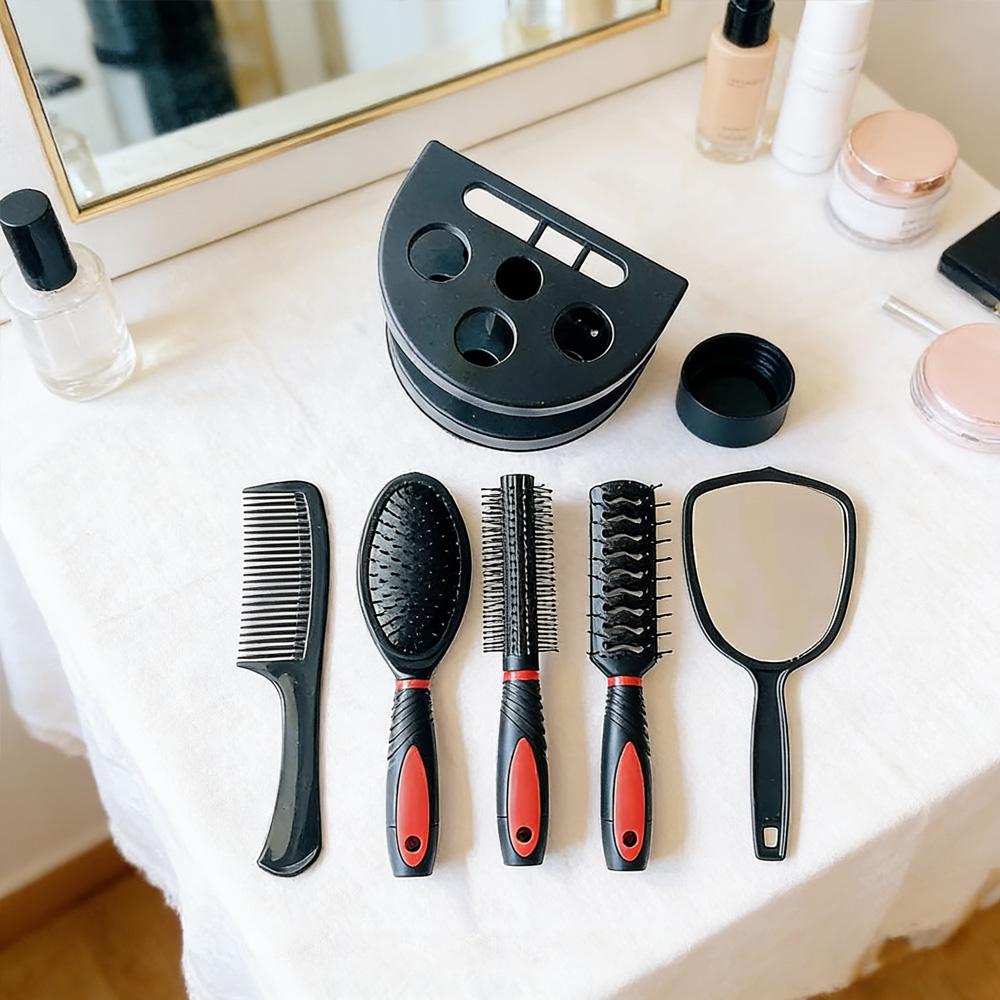Best Seller 5 Pcs Mirror Comb Set with Base - Hair Grooming Styling Tools for Men Women Home Salon