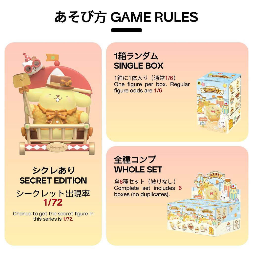 TOP TOY Sanrio Characters Pompompurin Amusement Park Series Gachapon Blind Box Figure Soft Vinyl PVC Present Birthday Gift Pompompurin Character
