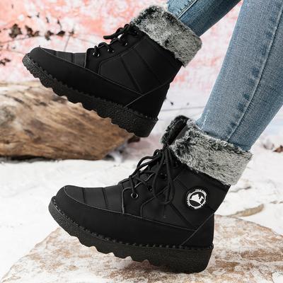 Women's Snow Boots With Fur Lined Waterproof Outdoor Anti-Slip Lace-Up Walking Ankle Booties for Women Winter Warm Comfortable Work Mid-Calf Boots
