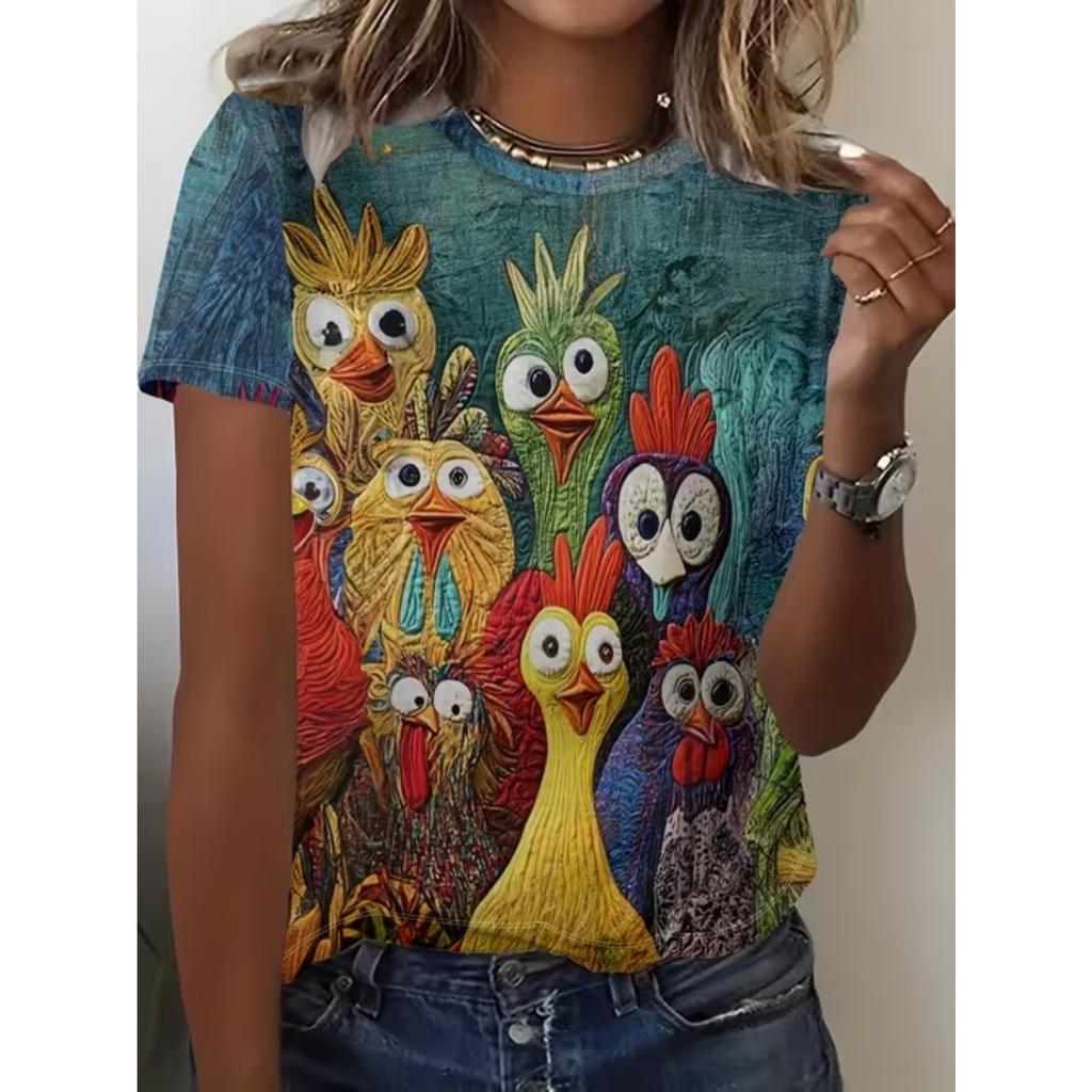 Fashion Women Cartoon Animals Print T Shirt Funny Casual O-neck Short Sleeves T-shirt Summer Female Tee Shirt