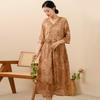 Johnature Women Vintage Print Floral Dress High Quality V-Neck Half Sleeve Robes Summer Women A-Line Dress