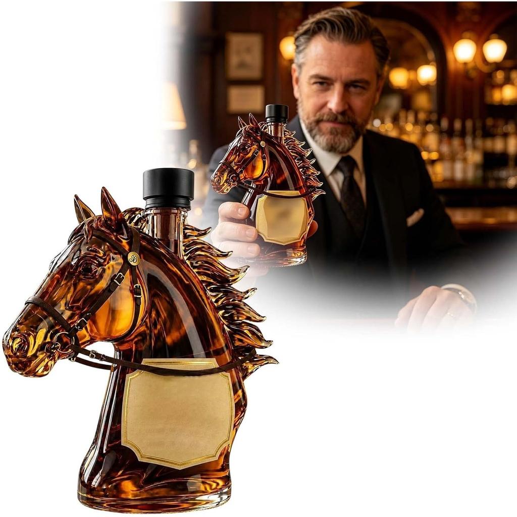 Jarra de Uísque 350ml - Formato de Cabeça de Cavalo Jarra de Uísque e Vinho para Homens, Maridos e Amantes de Bourbon, Vidro Transparente Personalizado Animal Uísque