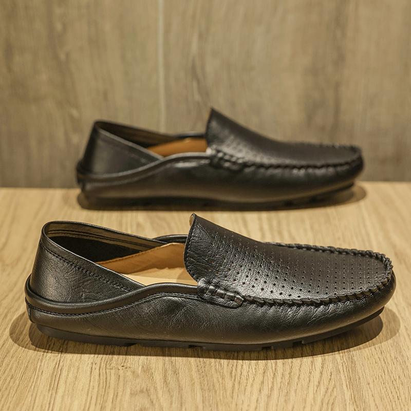 

Summer new hollow breathable big net casual leather shoes lazy Doudou shoes 44 [standard leather shoe size]