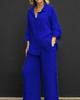 Completo da Donna Taglie Forti Due Pezzi Casual Camicia a Maniche Lunghe con Bottoni e Pantaloni a Gamba Larga